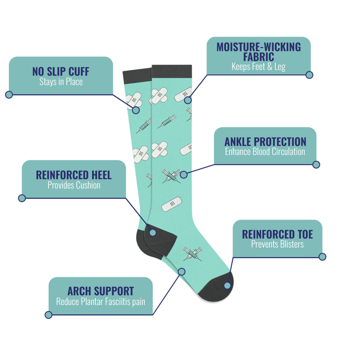 6-Pair :Medical Patterned All-Day Compression Socks