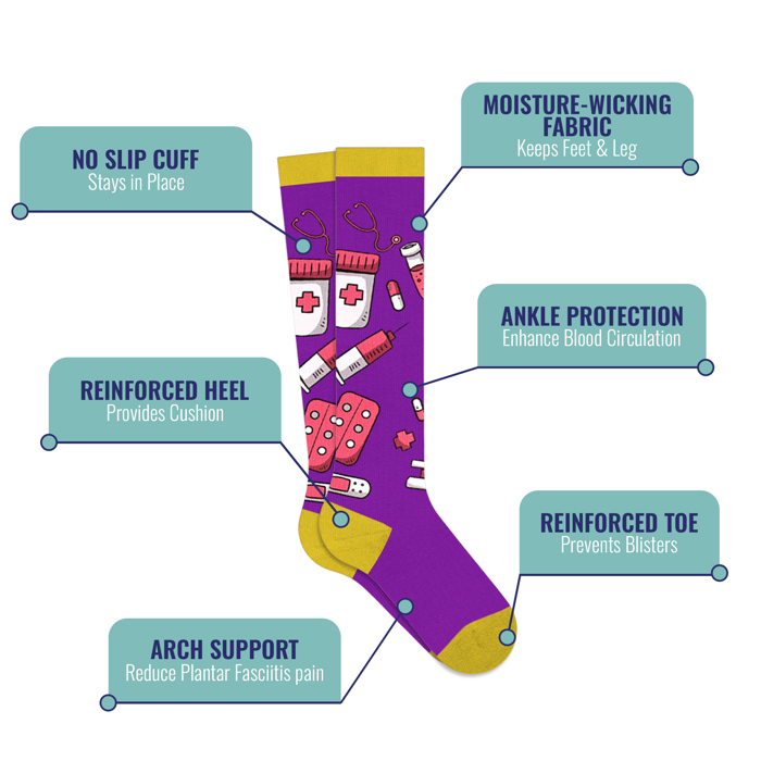 6-Pair :Medical Patterned All-Day Compression Socks