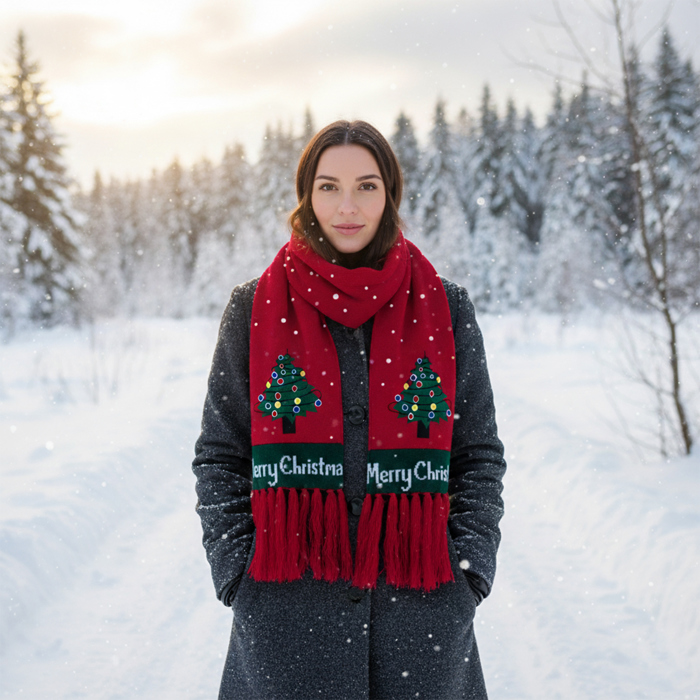 Christmas Santa Winter Holiday Scarf with Colorful LED Lights | Unisex