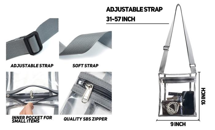 Clear Crossbody Bag Purse – Stadium Approved with Adjustable Strap for Men and Women