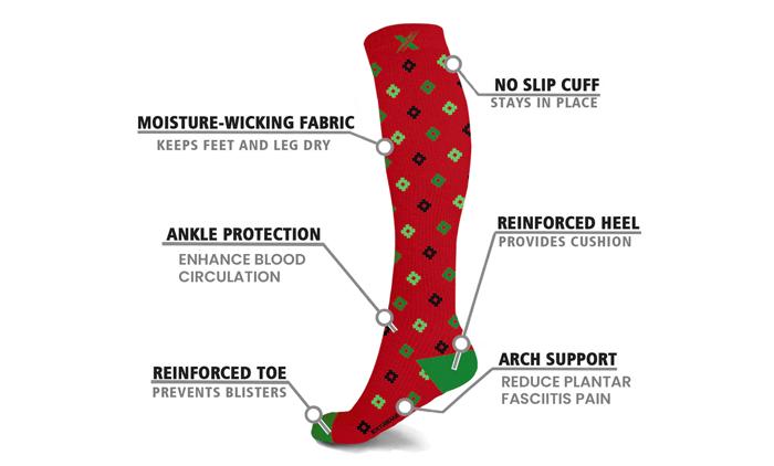 6 Pairs Christmas Knee-High Compression Socks Festive Support for All-Day Comfort