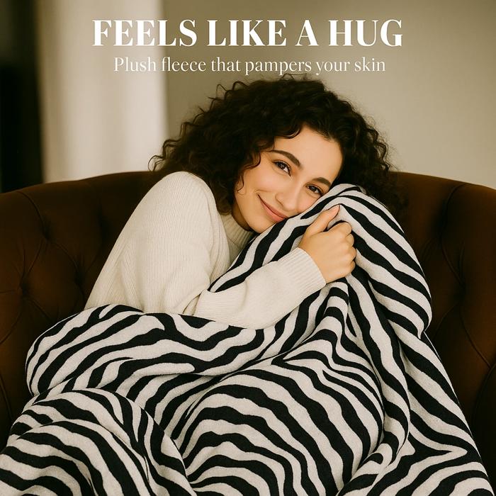 Super Soft And Warm White & Black Zebra Print Mink Plush Blanket Queen Size