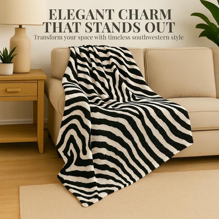 Super Soft And Warm White & Black Zebra Print Mink Plush Blanket Queen Size