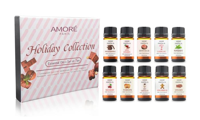 Holiday Collection 10-Piece Aromatherapy Essential Oil Set Therapeutic-Grade Oils