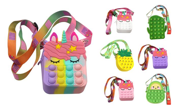 Kid's Pop-It Bubble Unicorn and Fruits Fidget Crossbody Handbag For Small Accessories
