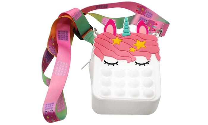 Kid's Pop-It Bubble Unicorn and Fruits Fidget Crossbody Handbag For Small Accessories