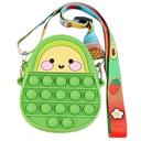 Avocado Green Kid's Pop-It Bubble Unicorn and Fruits Fidget Crossbody Handbag For Small Accessories