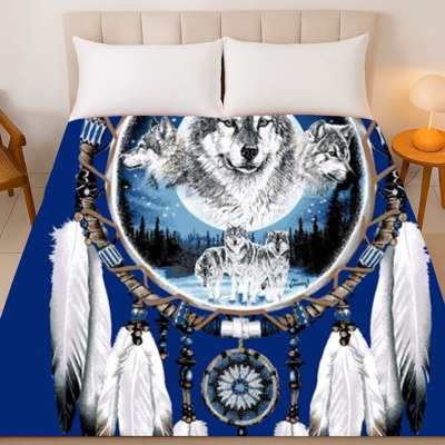 Dreamcatcher Wolf Plush Blanket – Queen Size, Super Soft & Cozy