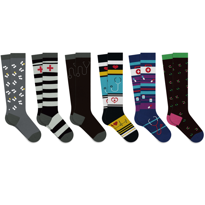 6-Pair :Medical Patterned All-Day Compression Socks