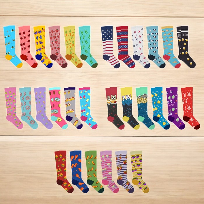 6-Pair: Vibrant Novelty Knee-High Socks