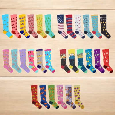 6-Pair: Vibrant Novelty Knee-High Socks