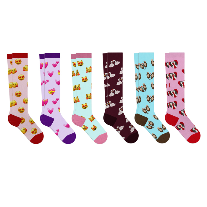 6-Pairs: Valentine's Day Love Prints Knee-High Compression Socks