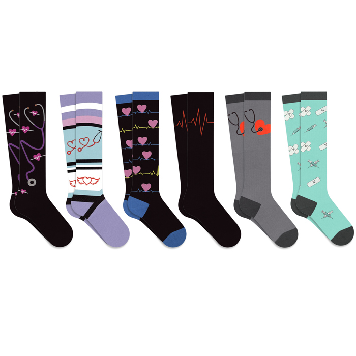 6-Pair :Medical Patterned All-Day Compression Socks