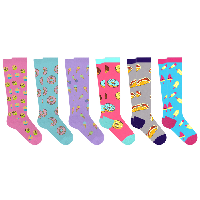 6-Pair: Vibrant Novelty Knee-High Socks