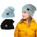 Black & Blue Trendy Warm Knitted Casual Fun Beanie Hat For Women Set of 2