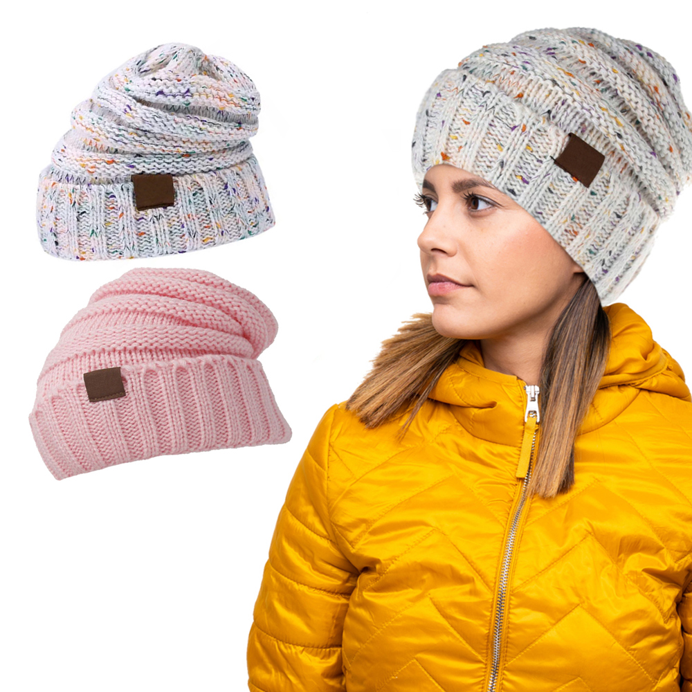 Trendy Warm Knitted Casual Fun Beanie Hat For Women Set of 2