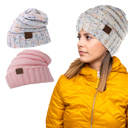 White & Pink Trendy Warm Knitted Casual Fun Beanie Hat For Women Set of 2