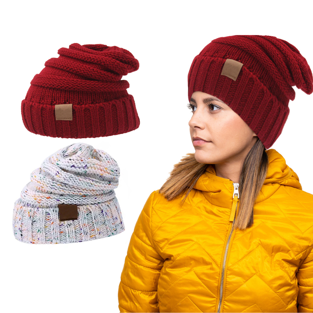 Trendy Warm Knitted Casual Fun Beanie Hat For Women Set of 2