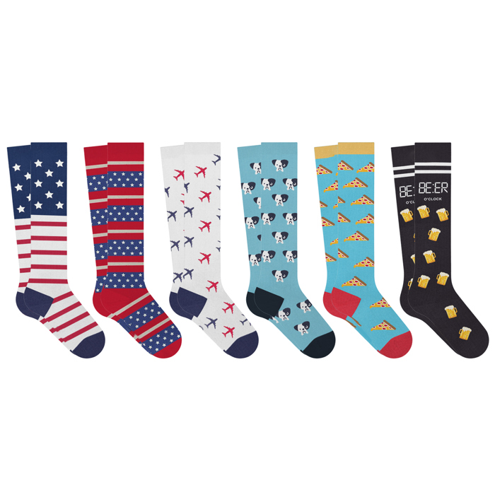 6-Pair: Vibrant Novelty Knee-High Socks