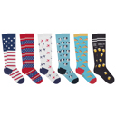 Beer and Patriotic Medium 6-Pair: Vibrant Novelty Knee-High Socks