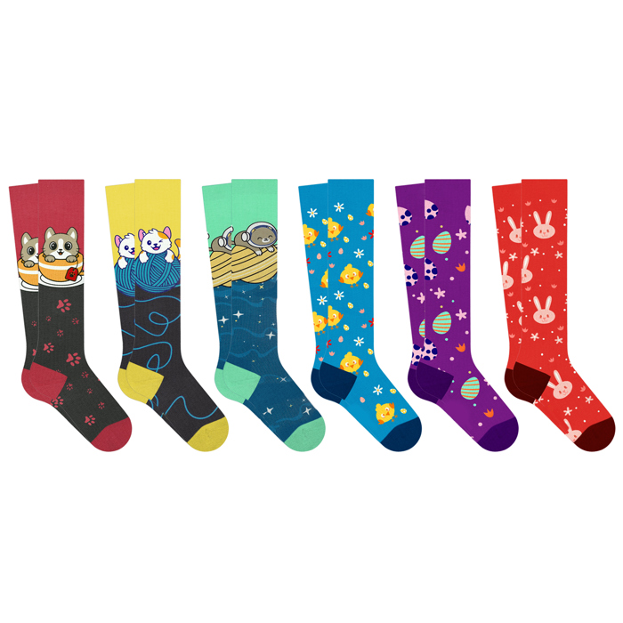 6-Pair: Vibrant Novelty Knee-High Socks