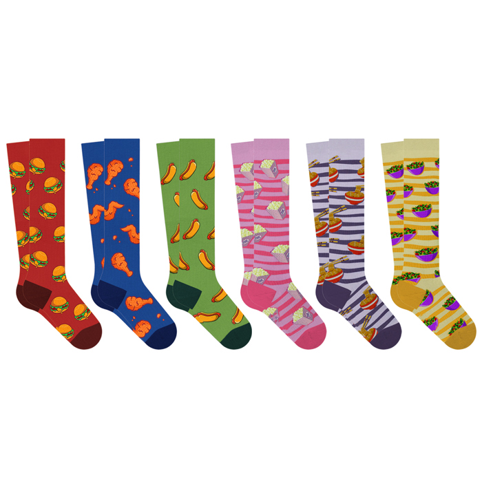 6-Pair: Vibrant Novelty Knee-High Socks