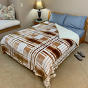 Coffee Stripes Cozy and Luxurious Flannel/Sherpa Queen Sized Blanket