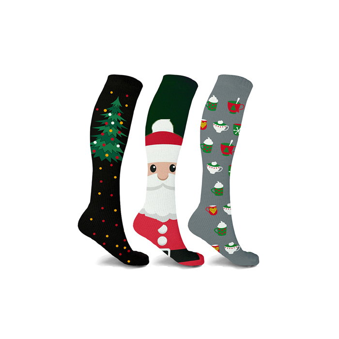 Christmas Circulation Collection - Knee-High Support Socks for Travel, Work & Winter Joy-3 Pair