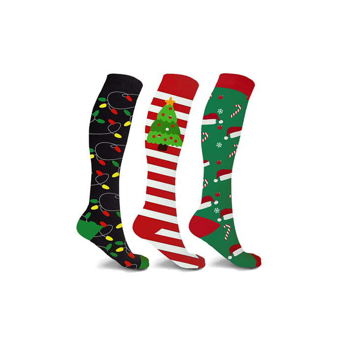 Christmas Circulation Collection - Knee-High Support Socks for Travel, Work & Winter Joy-3 Pair