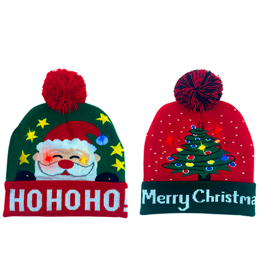 Vibrant LED Christmas Pom Pom Beanie Pack of 2