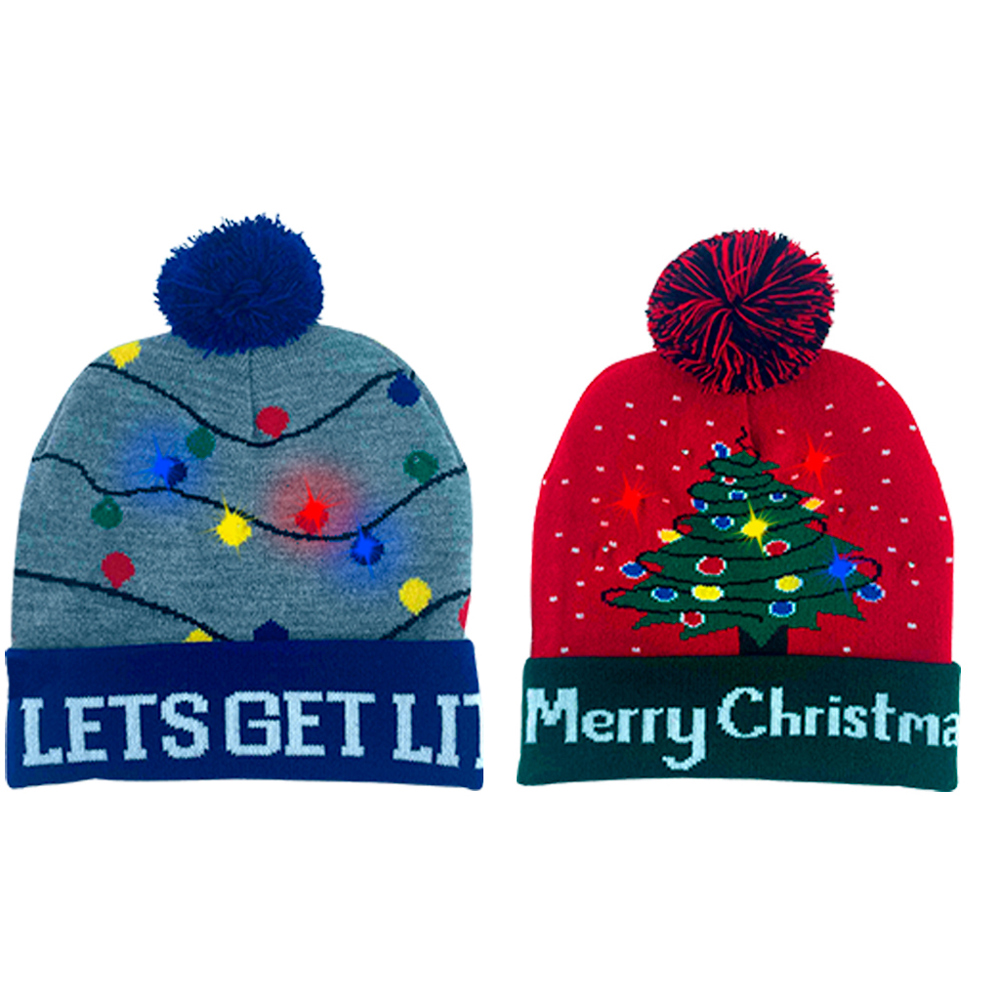 Vibrant LED Christmas Pom Pom Beanie Pack of 2