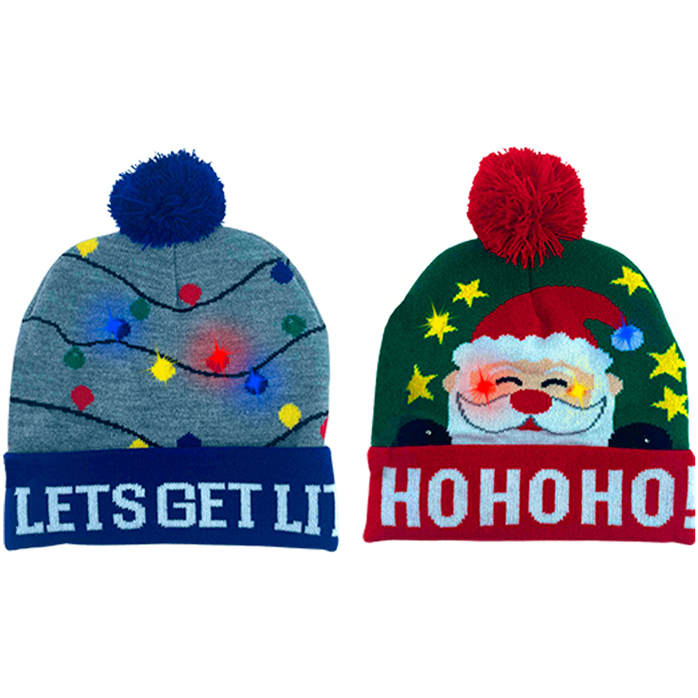 Vibrant LED Christmas Pom Pom Beanie Pack of 2