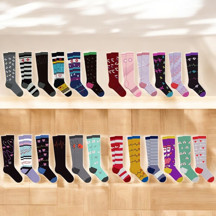 6-Pair :Medical Patterned All-Day Compression Socks