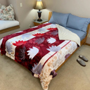 Red Floral Floral Cozy and Luxurious Flannel/Sherpa Queen Sized Blanket