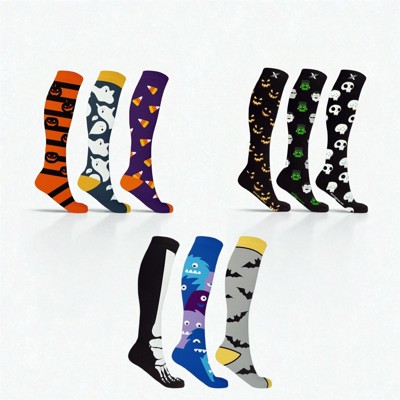 3-Pair Knee High Compression Halloween Socks