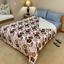 Brown Floral Floral Cozy and Luxurious Flannel/Sherpa Queen Sized Blanket