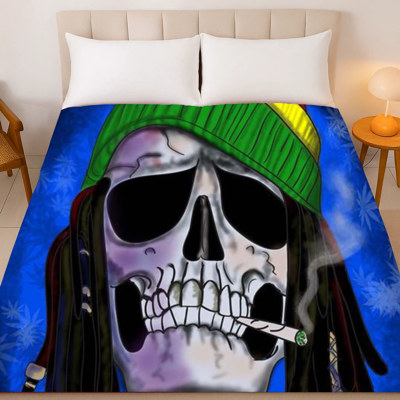 Rasta Skull Marijuana Pot Smokers Blanket – Plush Queen Size Throw, Ultra Soft
