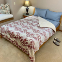 Red Floral Cozy and Luxurious Flannel/Sherpa Queen Sized Blanket