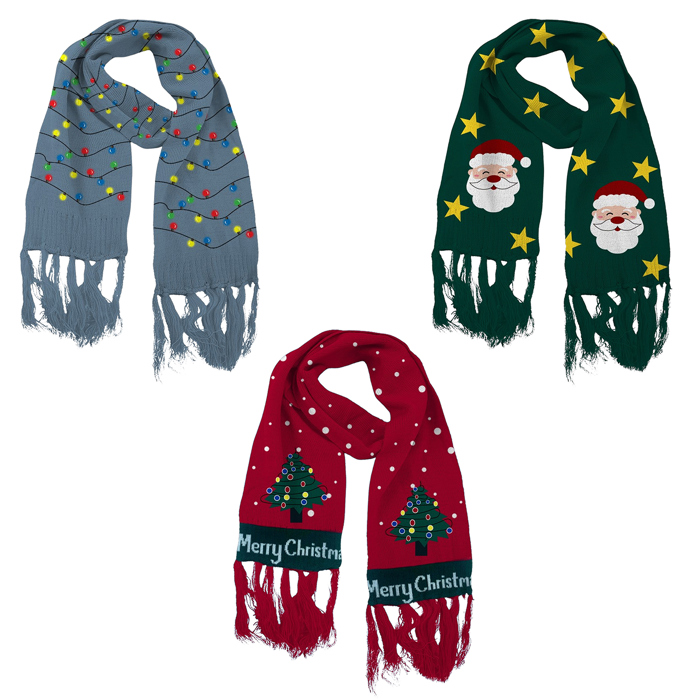 Christmas Santa Winter Holiday Scarf with Colorful LED Lights | Unisex