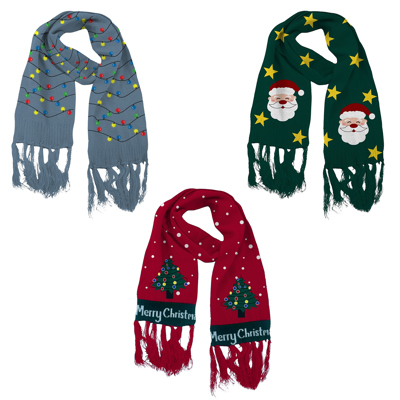 Christmas Santa Winter Holiday Scarf with Colorful LED Lights | Unisex