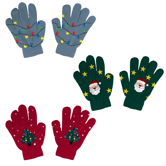 Christmas Santa Winter Holiday Gloves with Colorful LED Lights | Unisex