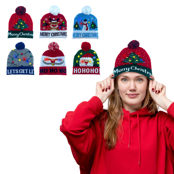 Vibrant LED Christmas Pom Pom Beanie Pack of 2