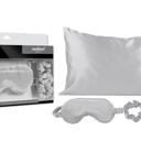 Silver Silky Satin Cozy Comfortable Blush Sleep Set for Restful Sleep and Radiant Skin.