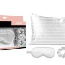 White Stripes Silky Satin Cozy Comfortable Blush Sleep Set for Restful Sleep and Radiant Skin.