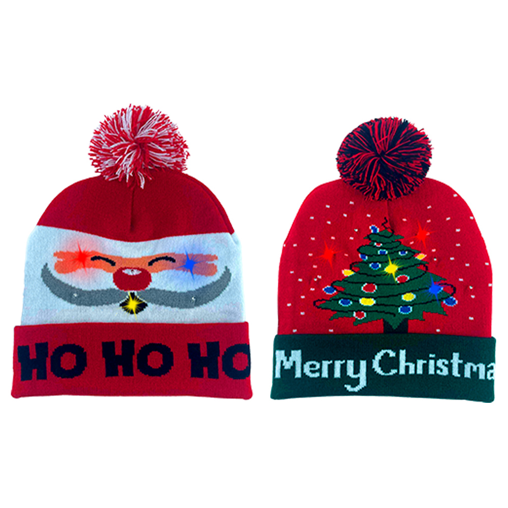 Vibrant LED Christmas Pom Pom Beanie Pack of 2