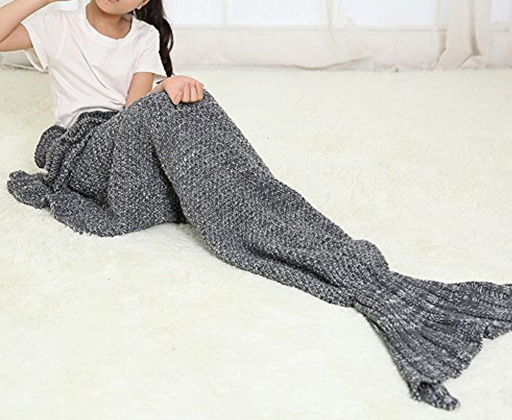 Knitted Wool Mermaid Tail Blanket for Kids and Adults