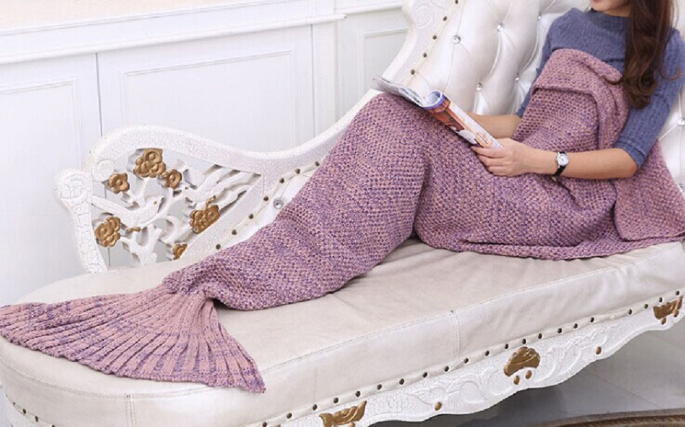 Knitted Wool Mermaid Tail Blanket for Kids and Adults