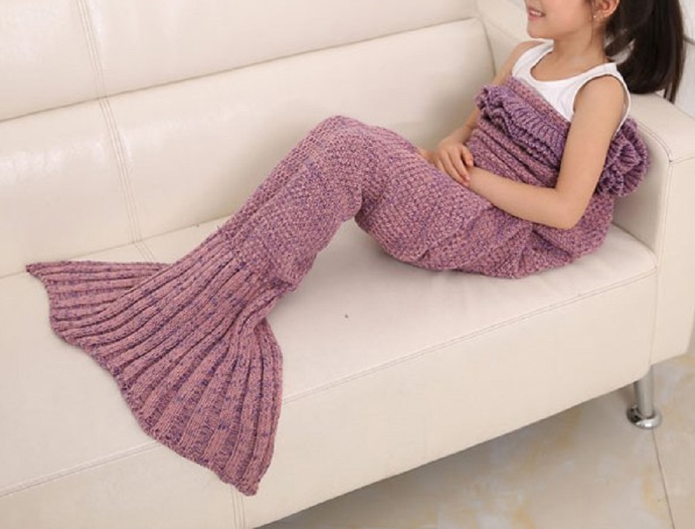 Knitted Wool Mermaid Tail Blanket for Kids and Adults