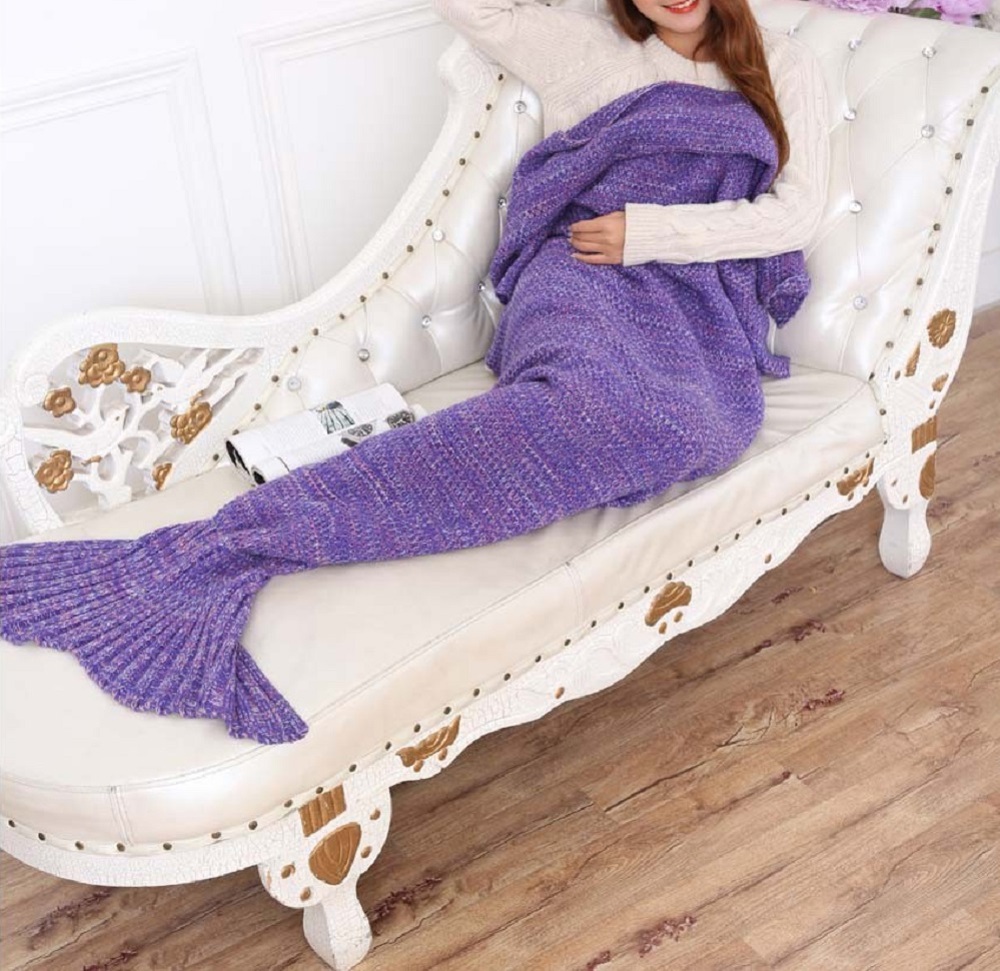 Knitted Wool Mermaid Tail Blanket for Kids and Adults