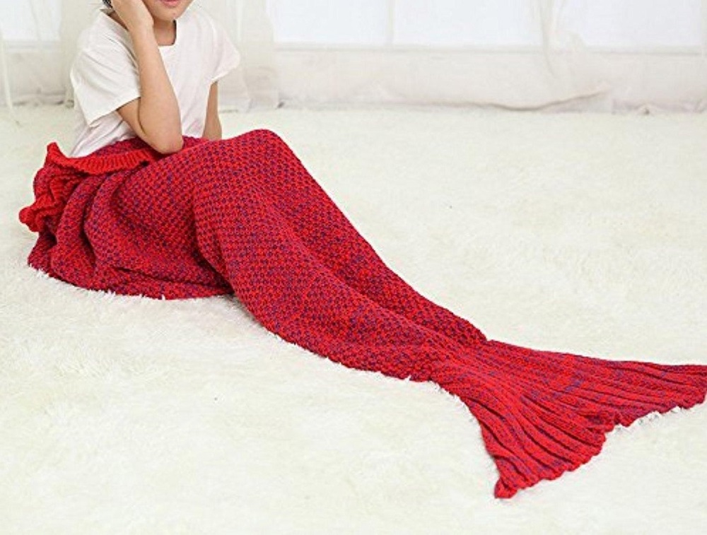 Knitted Wool Mermaid Tail Blanket for Kids and Adults